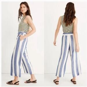 NWT Madewell Huston Pull on Crop Pants Bold Stripe Wide Leg Palazzo Linen M